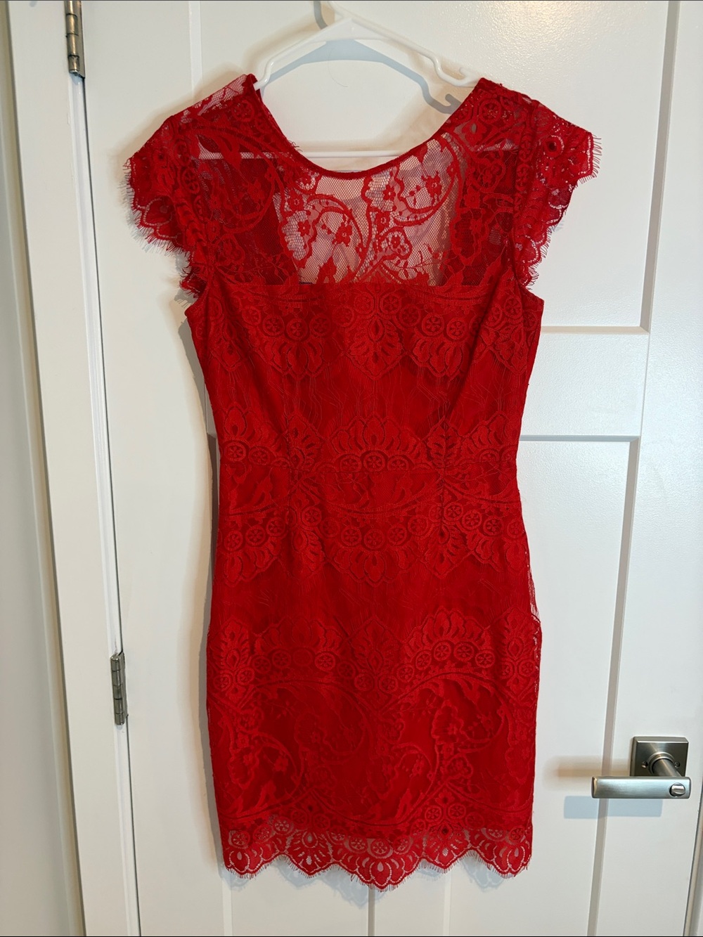 BB Dakota Red Lace Cap-Sleeve Mini Dress